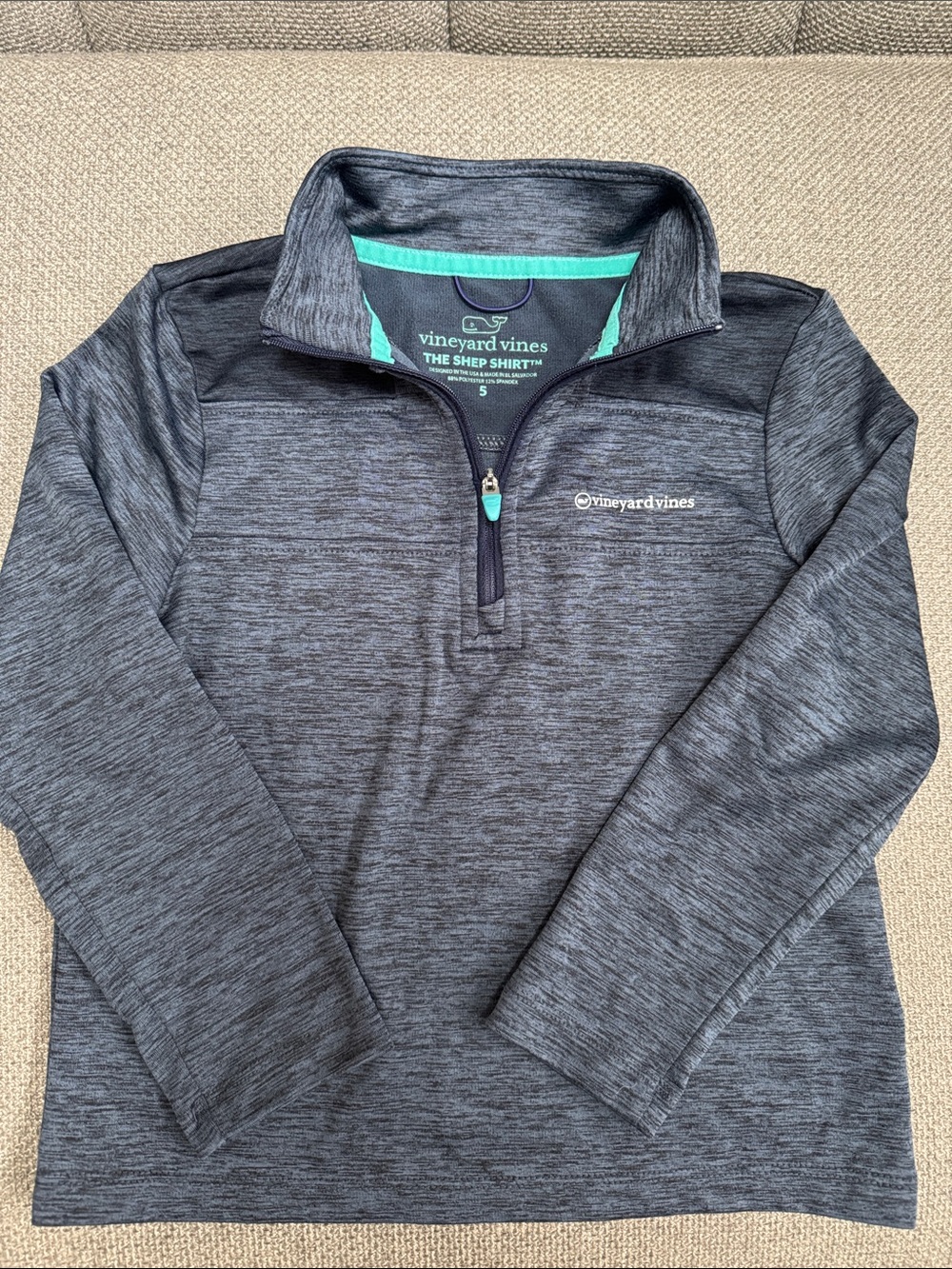 Vineyard Vines Kids Heathered Blue Shep Shirt Quarter-Zip Pullover